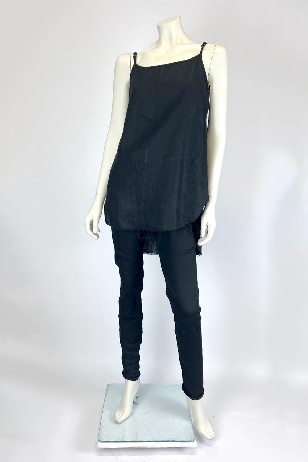 Amano Black Linen Camisole with Adjustable Straps