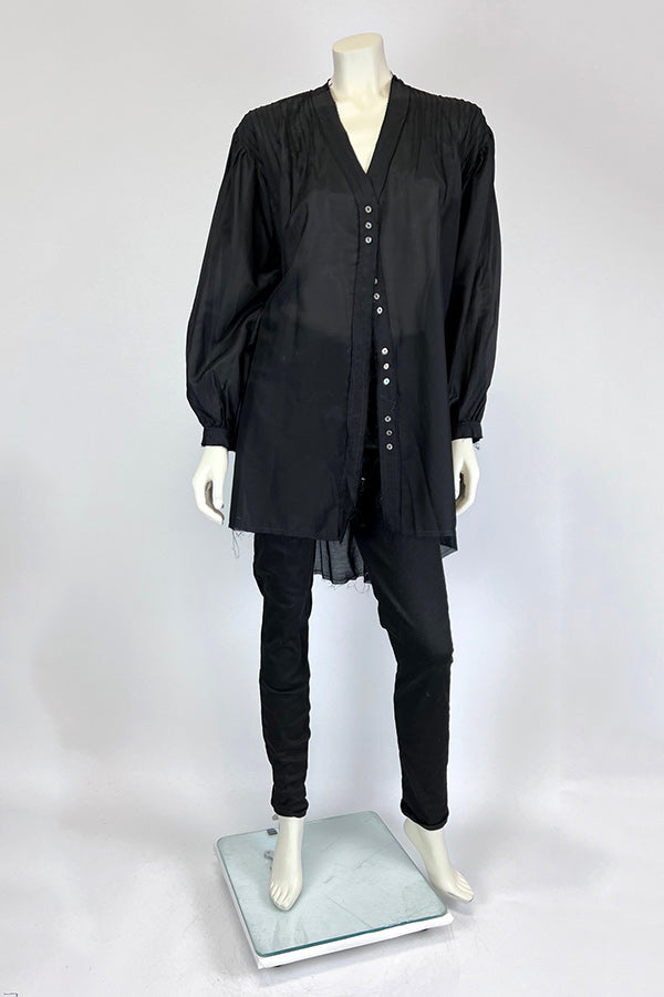 Amano Black Silk Shirt with Pintuck Detail