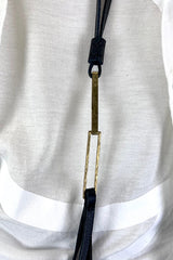 Aumorfia Brass Oblong Pendant Leather Necklace