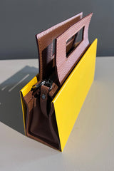 Character Yellow Square Architecture Metal & Leather Bag