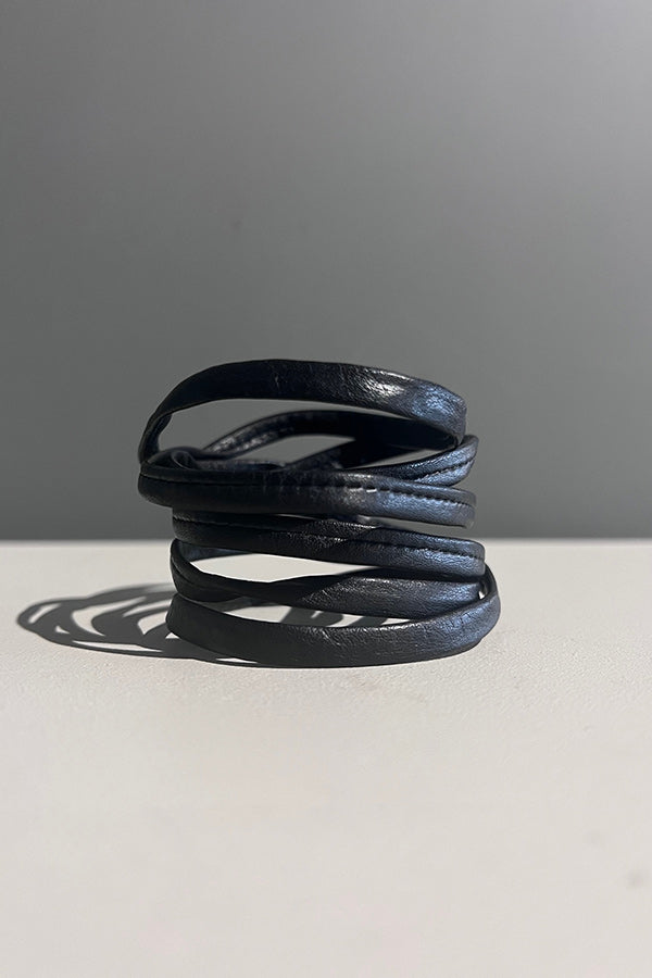 Rosalba Galati Thin Black Leather Spiral Cuff
