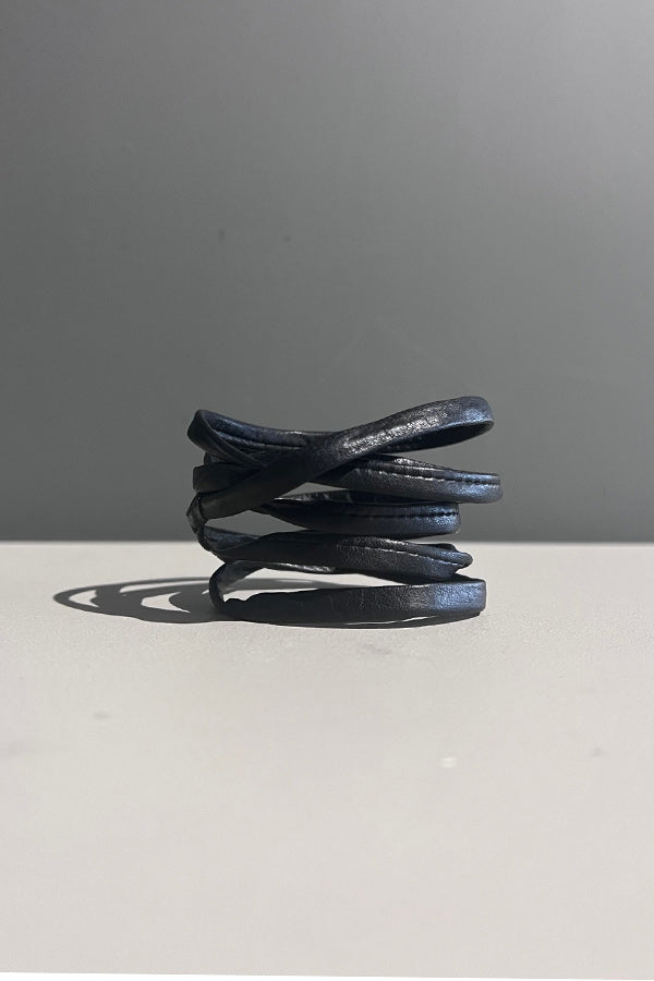Rosalba Galati Thin Black Leather Spiral Cuff