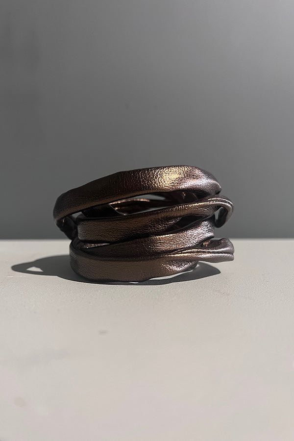 Rosalba Galati Metallic Bronze Leather Spiral Cuff