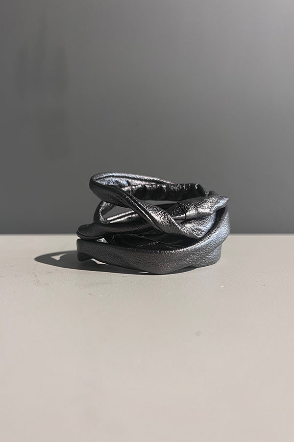 Rosalba Galati Metallic Titanium Leather Spiral Cuff