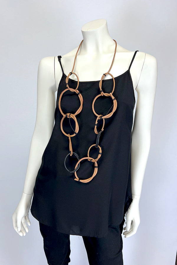 Marija Bajovska Necklace with Natural Leather & Black PVC Loops