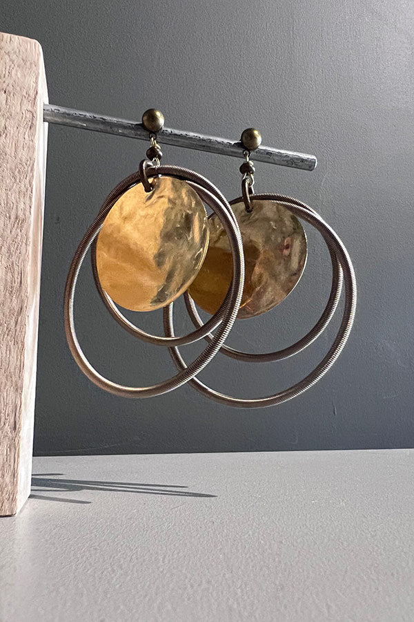 Monica Trevisi Large Gold Hoop Earrings with Brass Disc