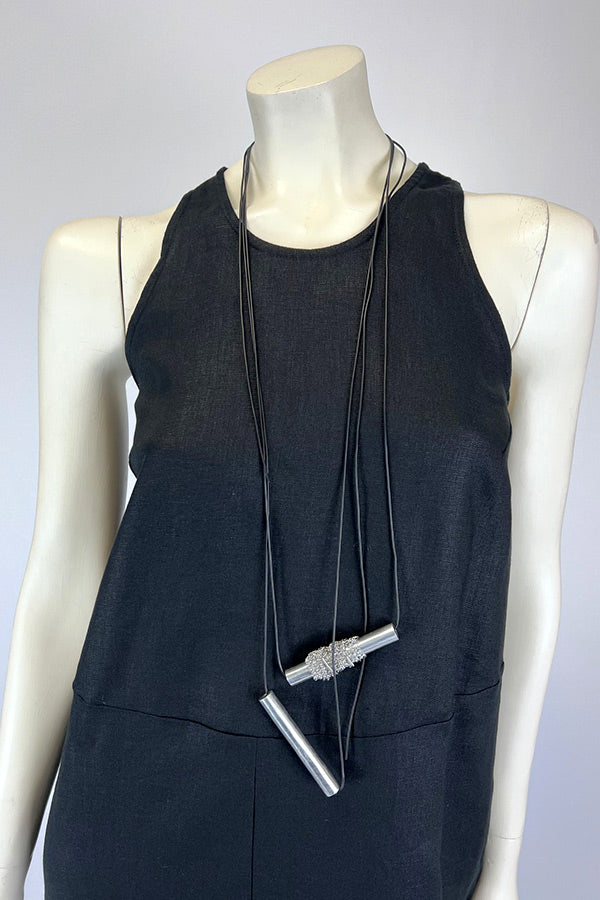 Monica Trevisi PVC Necklace with 2 Silver Tube Pendants