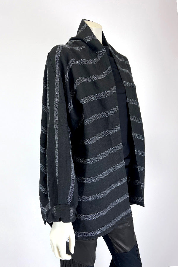 Moyuru Black Cropped Wrap Jacket with White Stripe