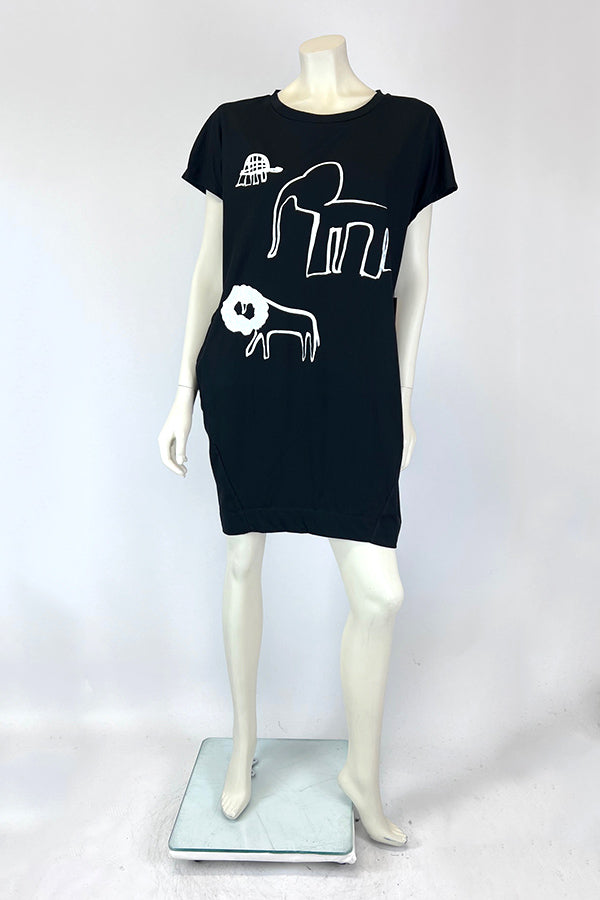 RCKP Tortoise, Elephant & Lion on Black T-Shirt Dress