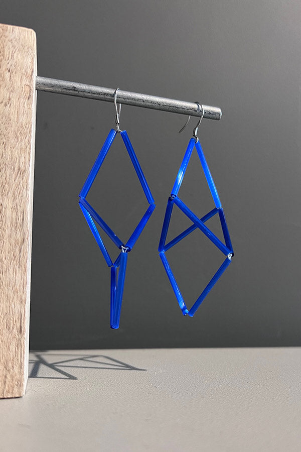 Rosalba Galati Blue Polygon Glass Tube Earrings