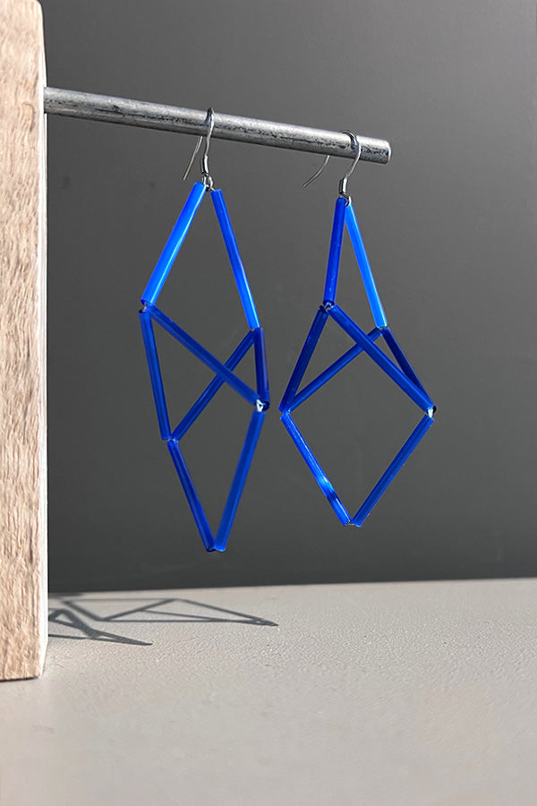 Rosalba Galati Blue Polygon Glass Tube Earrings