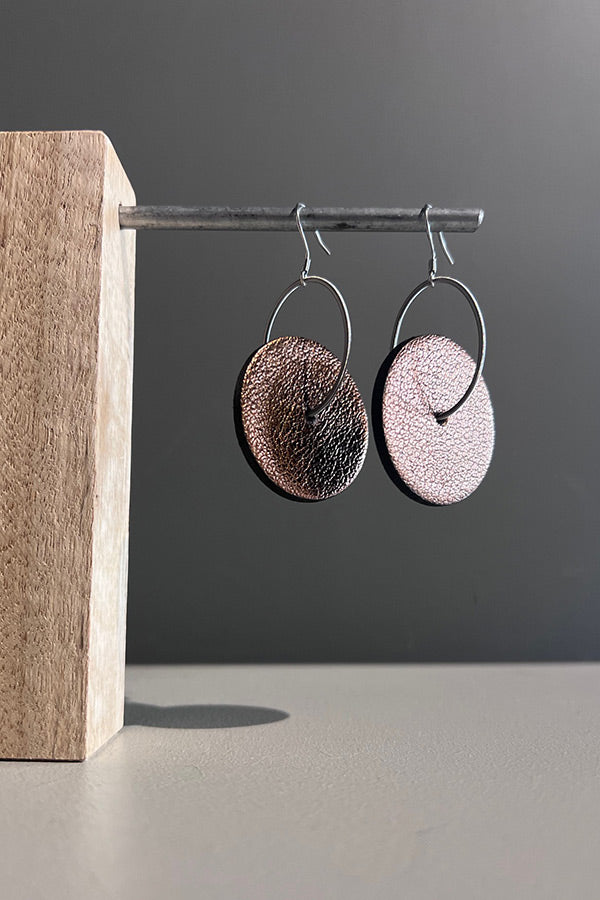Rosalba Galati Bronze Leather Disc Earrings