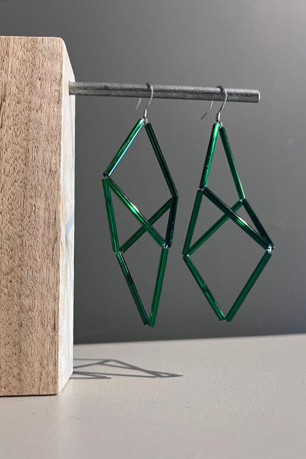 Rosalba Galati Green Polygon Glass Tube Earrings