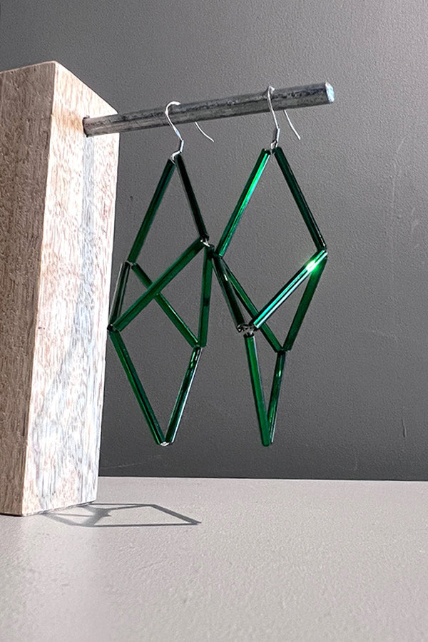 Rosalba Galati Green Polygon Glass Tube Earrings