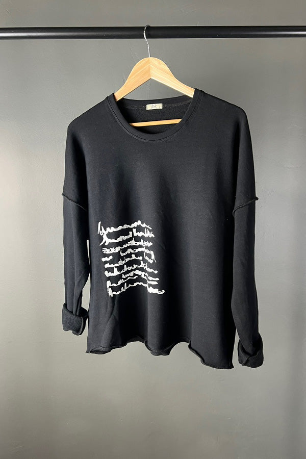Tzusk Cropped Jumper in Black with Scribble Print