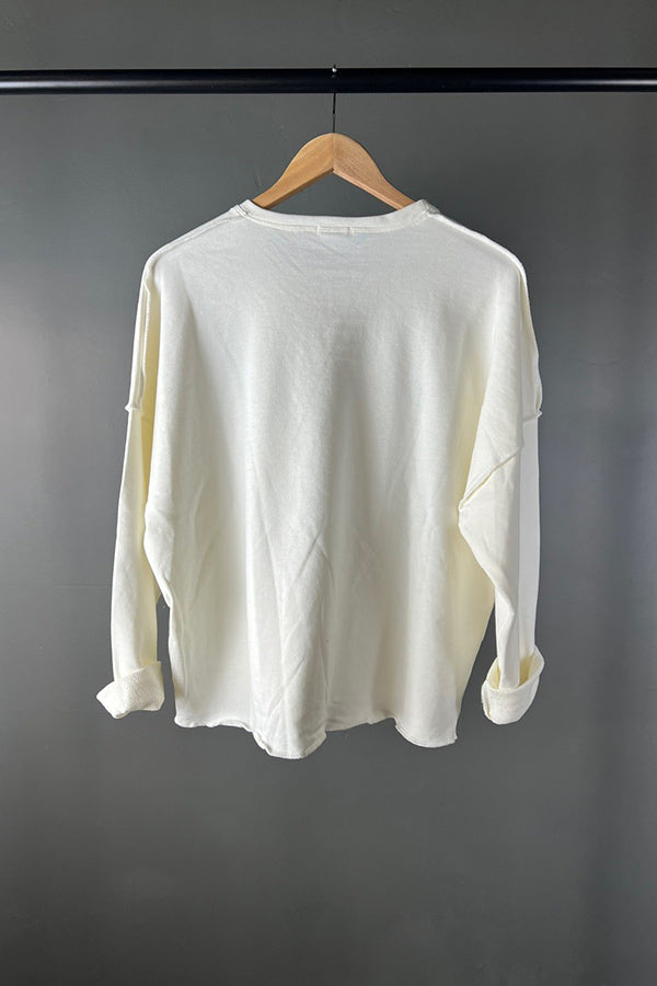 Tzusk Cropped Jumper in White with Scribble Print