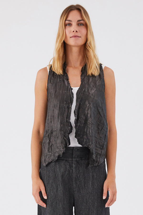 Transit Black Textural Leather Gilet