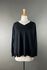 Aleger Black Cotton & Cashmere Oversized V-Neck