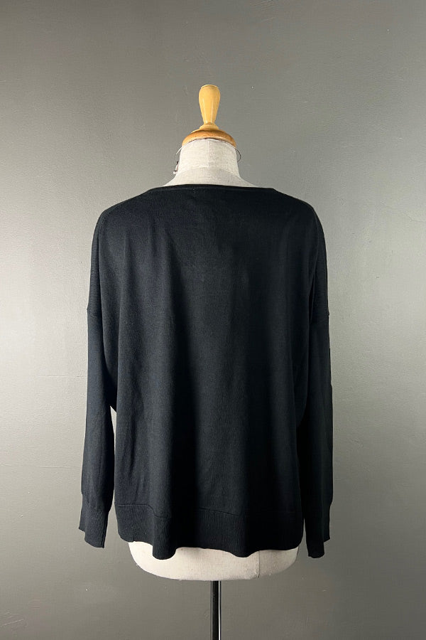 Aleger Black Cotton & Cashmere Oversized V-Neck