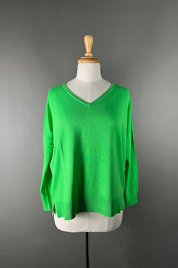 Aleger Kelly Green Cotton & Cashmere Oversized V-Neck