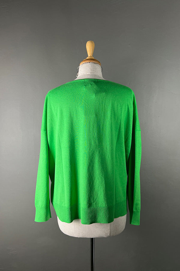 Aleger Kelly Green Cotton & Cashmere Oversized V-Neck