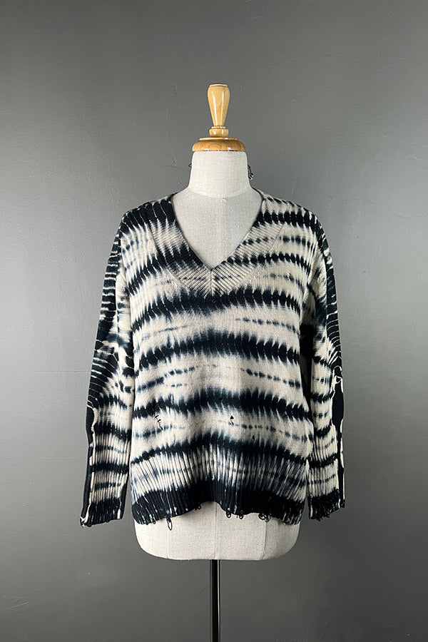 Aleger Distressed Cashmere Tye-Dyed V-Neck Knit