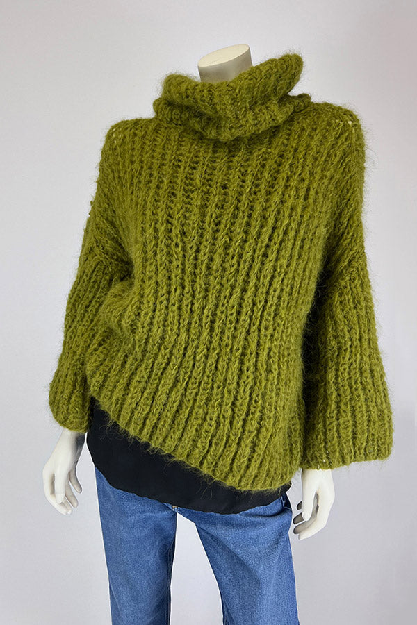 Amano Suri Alpaca Funnel Neck Knit in Chartreuse