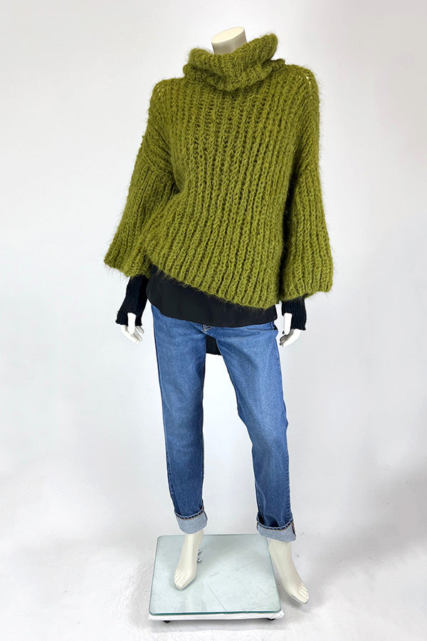Amano Suri Alpaca Funnel Neck Knit in Chartreuse