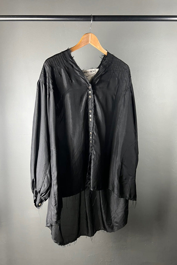 Amano Black Silk Shirt with Pintuck Detail