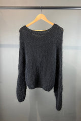 Amano Black Suri Alpaca Cropped V-Neck Jumper