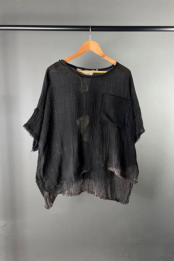 Amano Japanese Black Linen Acid Dipped Top