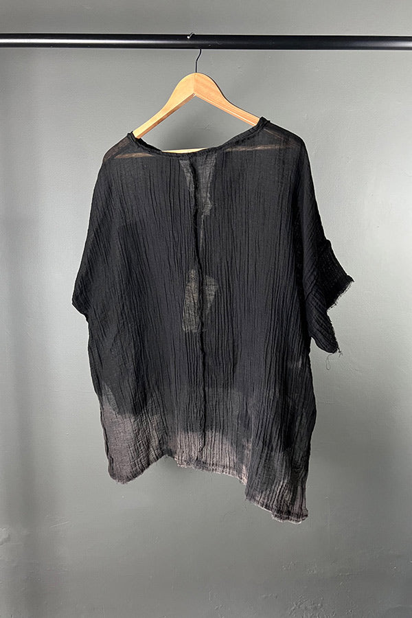 Amano Japanese Black Linen Acid Dipped Top