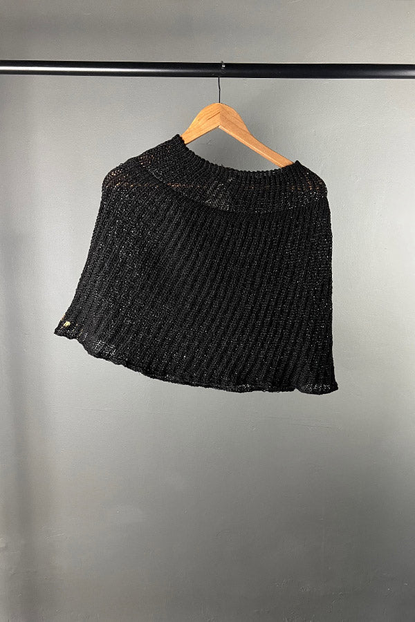 Amano Black Linen Hand-Knit Shrug with Gold Foil