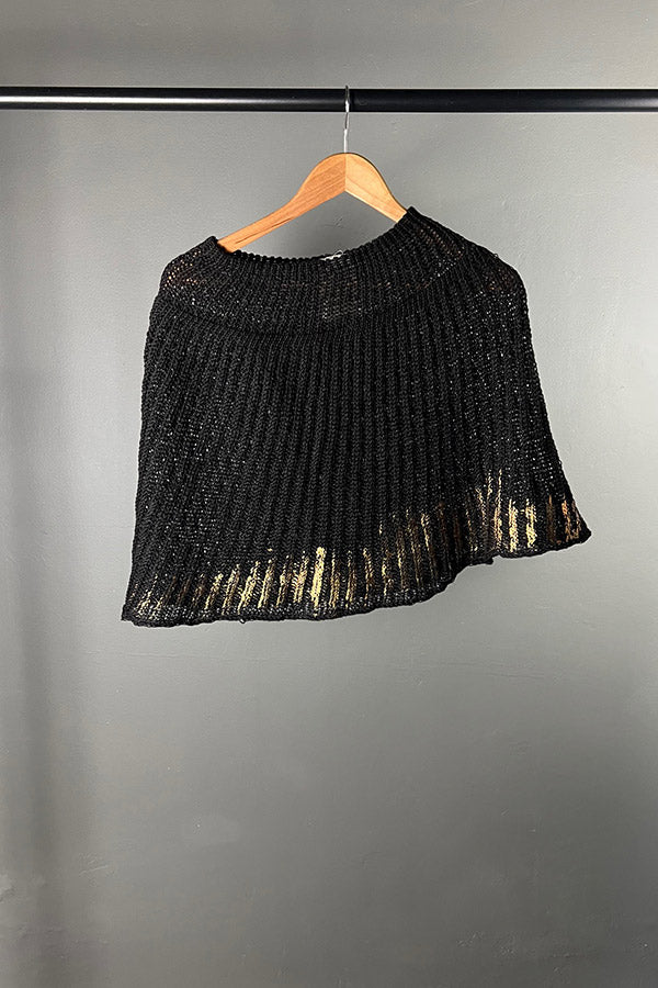 Amano Black Linen Hand-Knit Shrug with Gold Foil