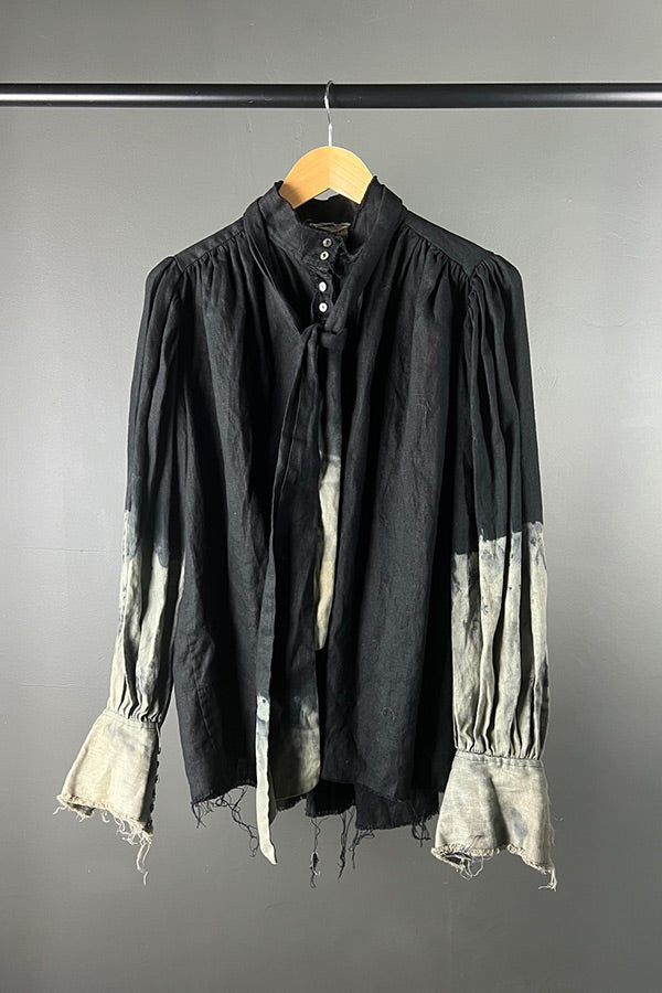 Amano Black Acid Dyed Linen Tie Shirt