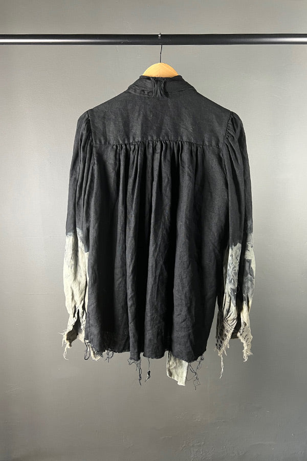 Amano Black Acid Dyed Linen Tie Shirt