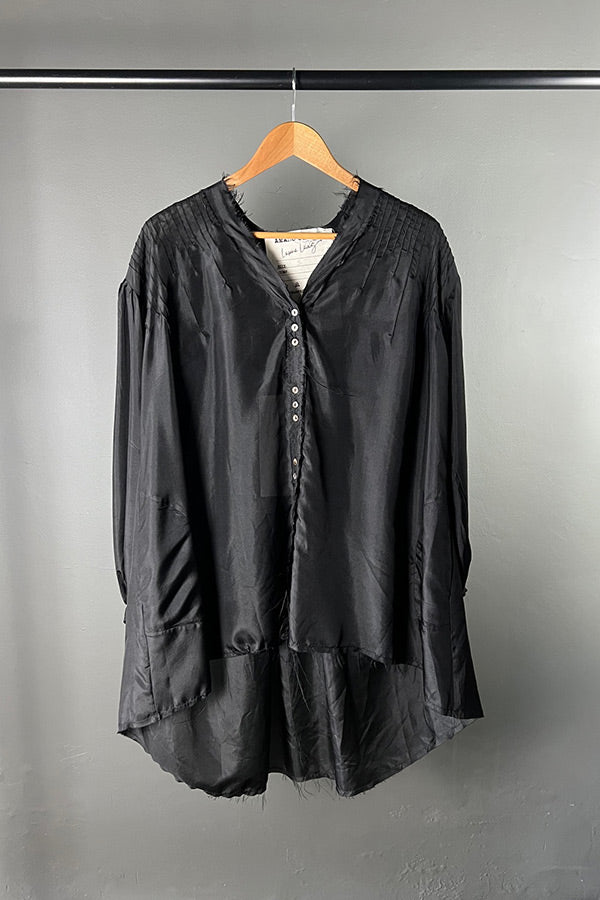 Amano Black Silk Pintuck Shirt