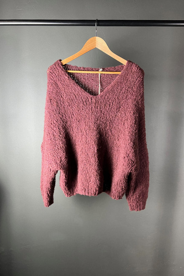 Amano Claret V-neck Alpaca Cropped Jumper