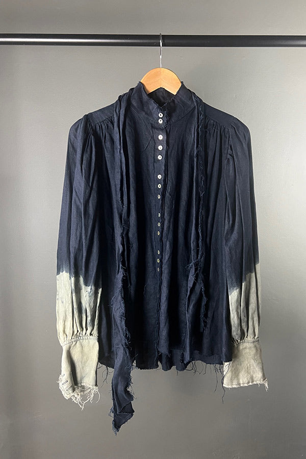 Amano Navy Acid Dyed Linen Tie Shirt