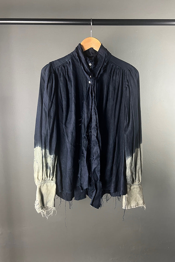 Amano Navy Acid Dyed Linen Tie Shirt