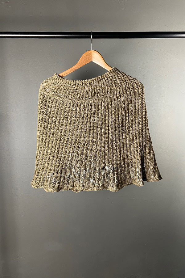 Amano Khaki Linen Hand-Knit Shrug with Gold Foil