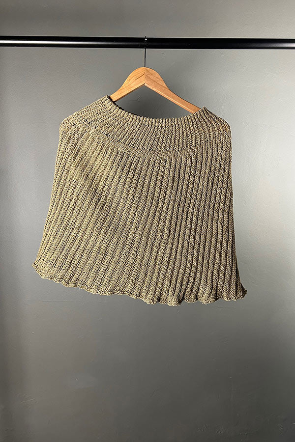 Amano Khaki Linen Hand-Knit Shrug with Gold Foil