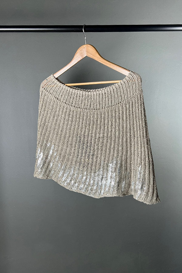 Amano Natural Linen Hand-Knit Shrug with Silver Foil