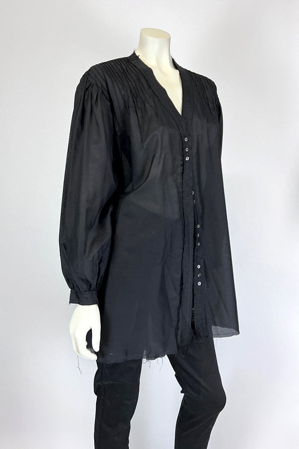 Amano Black Silk Shirt with Pintuck Detail