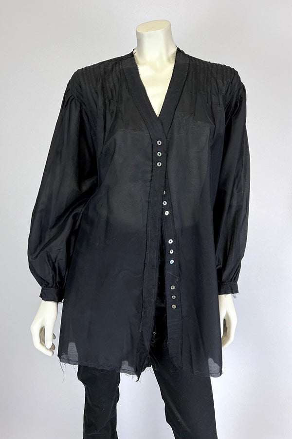 Amano Black Silk Shirt with Pintuck Detail