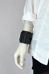 Aumorfia Leather Cuff with Oblong Sterling Silver Detail