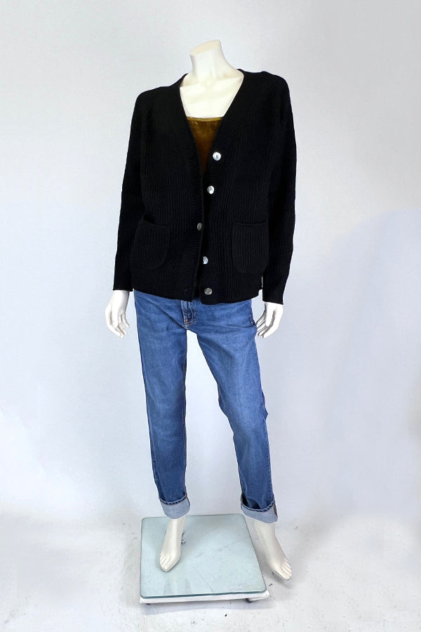 Cashmerism Black Chunky Rib Cashmere Boyfriend Cardi