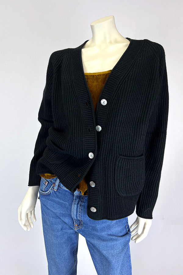 Cashmerism Black Chunky Rib Cashmere Boyfriend Cardi