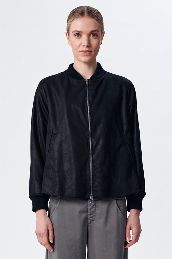 Transit Raw-Edged Leather Bomber Jacket