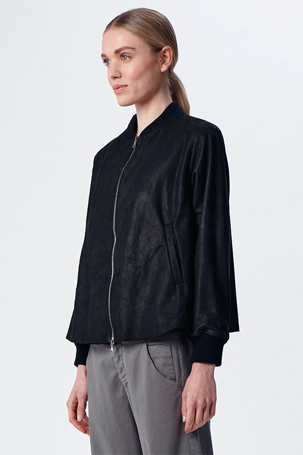 Transit Raw-Edged Leather Bomber Jacket